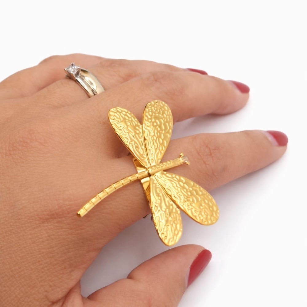 Gold Dragonfly Statement Ring - Women Jewelry